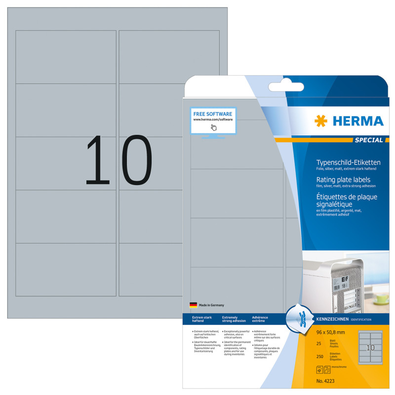 ETIQUETTE HERMA A4 96x50,8MM 25FLS PLASTIFIE MATE