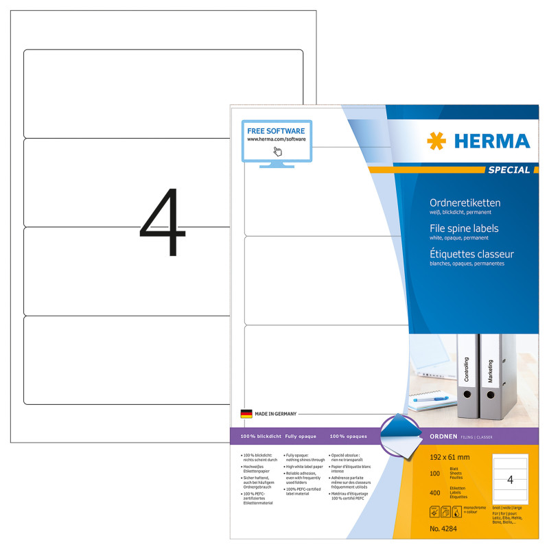 ETIQUETTE HERMA A4 192X61MM 100FLS DOS