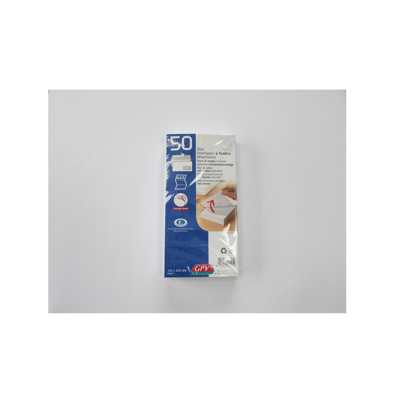 ENVEL.ADM. 110X220MM BLANC STRIP 50PCS FEN.DROITE (DL)