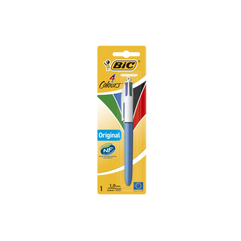 STYLO BILLE BIC 4 COULEURS MEDIUM (BLEU) BLISTER