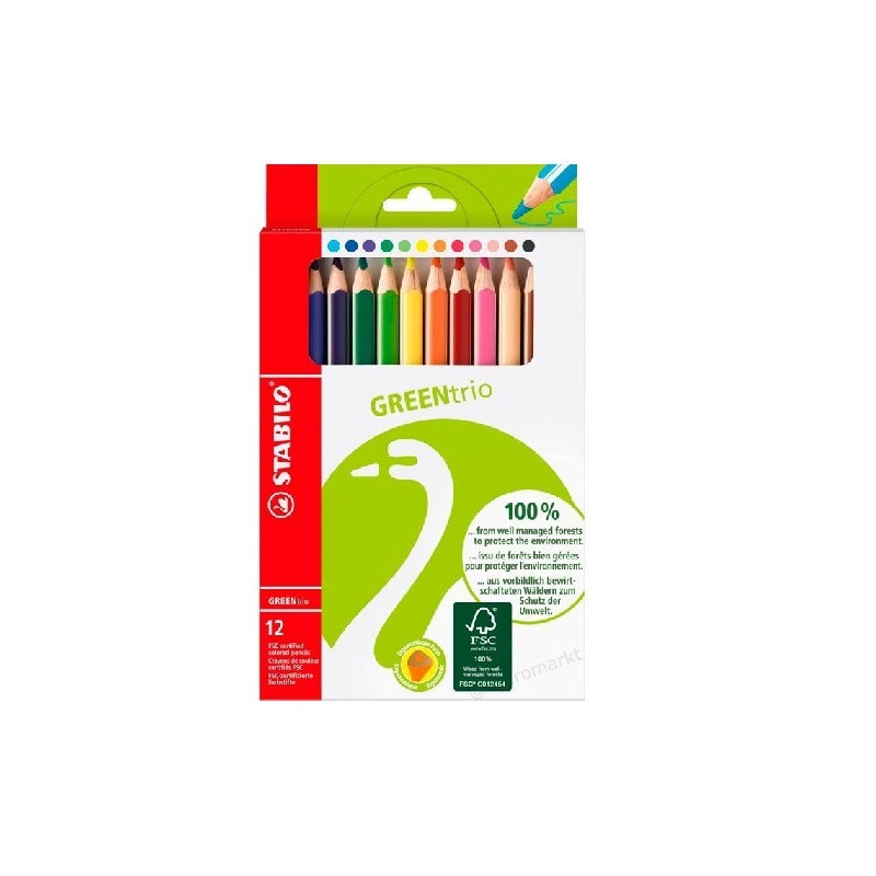 CRAYON COUL. STABILO TRIO GREEN 12PCS