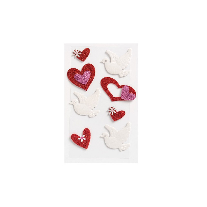 AUTOCOLLANT BSB CREATIVE-STICKER COEURS & OISEAUX