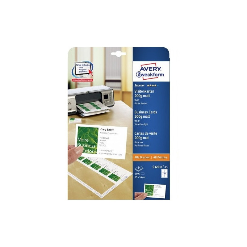 CARTES DE VISITE 85X54MM AVERY 250PCS MAT