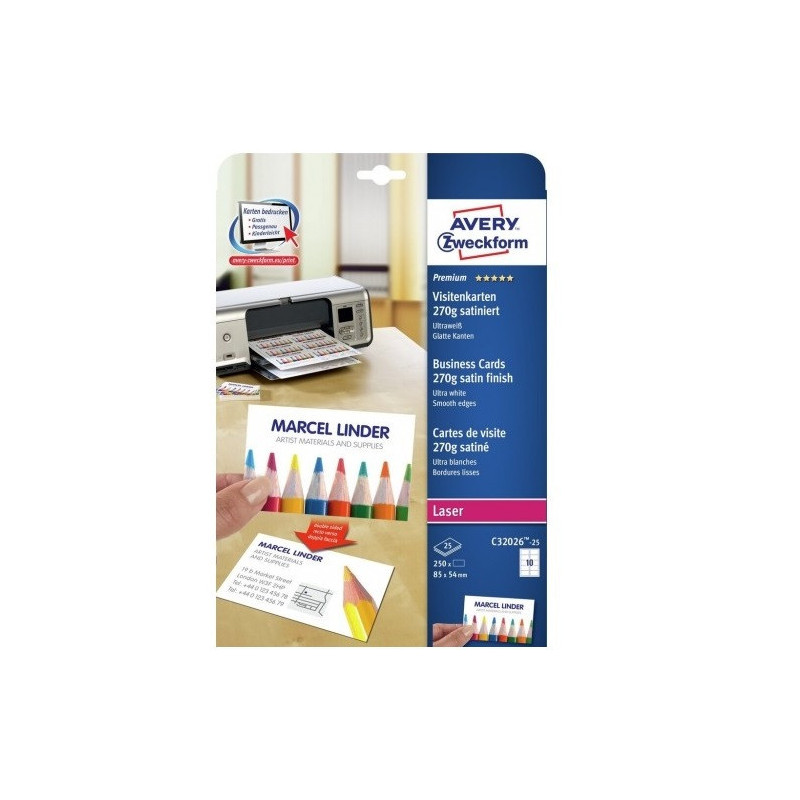 CARTES DE VISITE 85X54MM AVERY 250PCS SATIN