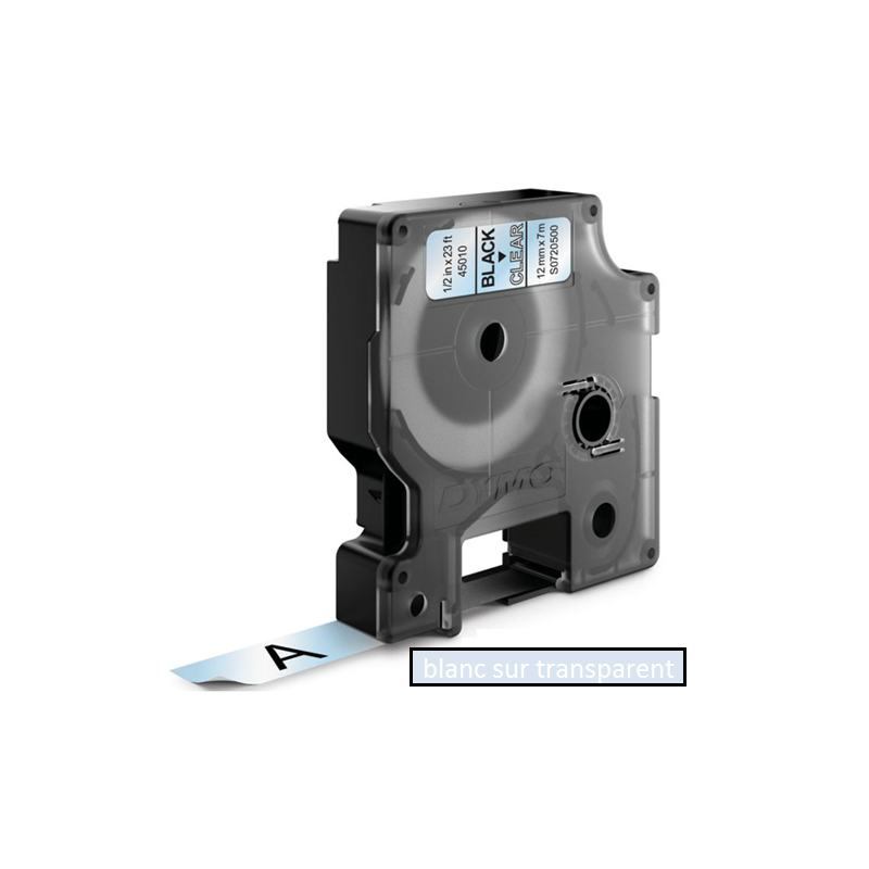 DYMO RUBAN D1 12MMX7M BLANC/TRANSP. (45020)
