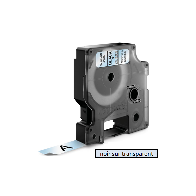 DYMO RUBAN D1 12MMX7M NOIR/TRANSP. (45010)