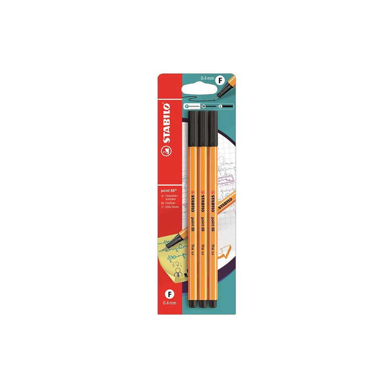 FINELINER STABILO POINT 3PCS NOIR BLISTER