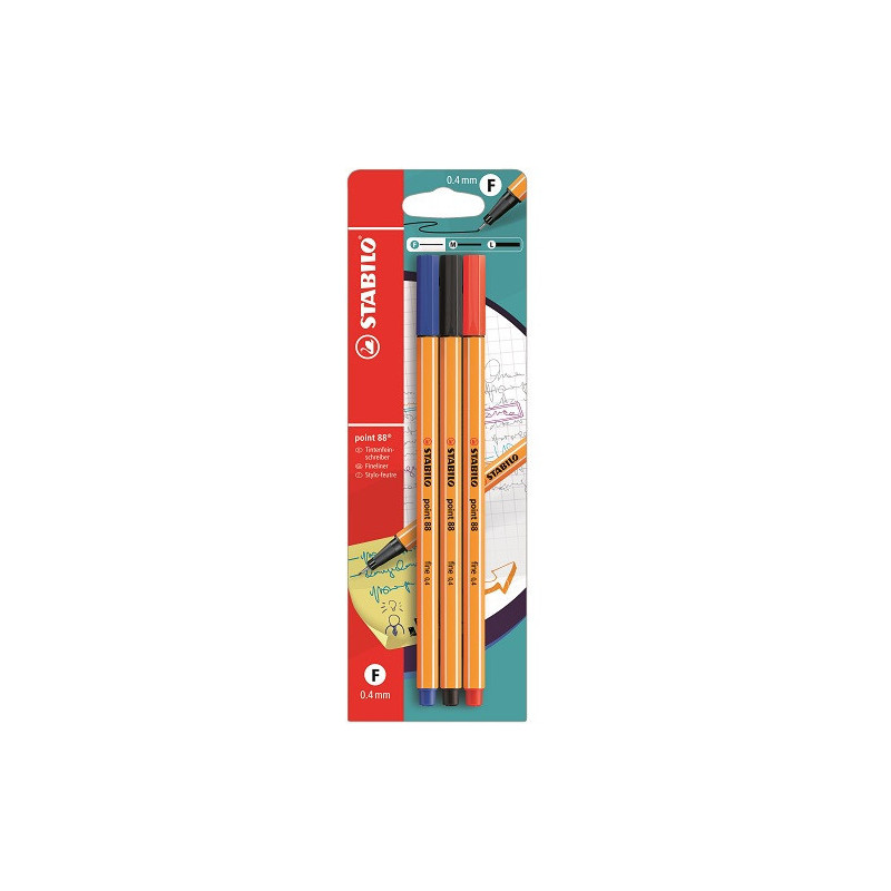 FINELINER STABILO POINT 3PCS ASS. BLISTER