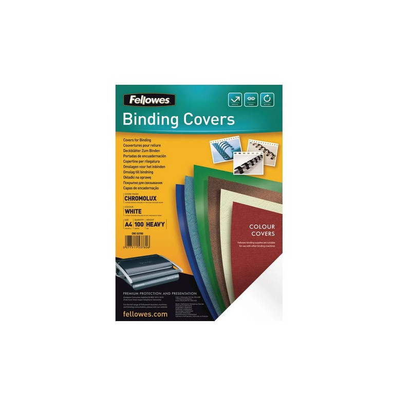 COUVERTURE A RELI. FELLOWES A4 BRILLANT BLANC 100PCS