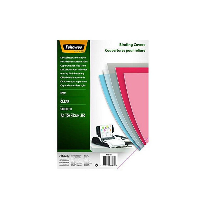 COUVERTURE A RELI. FELLOWES A4 TRANSP. 100PCS