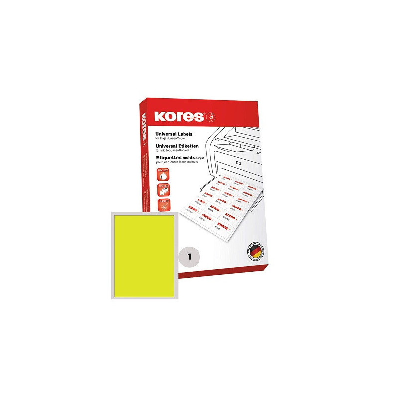 ETIQUETTE KORES A4 210X297MM 100FLS JAUNE
