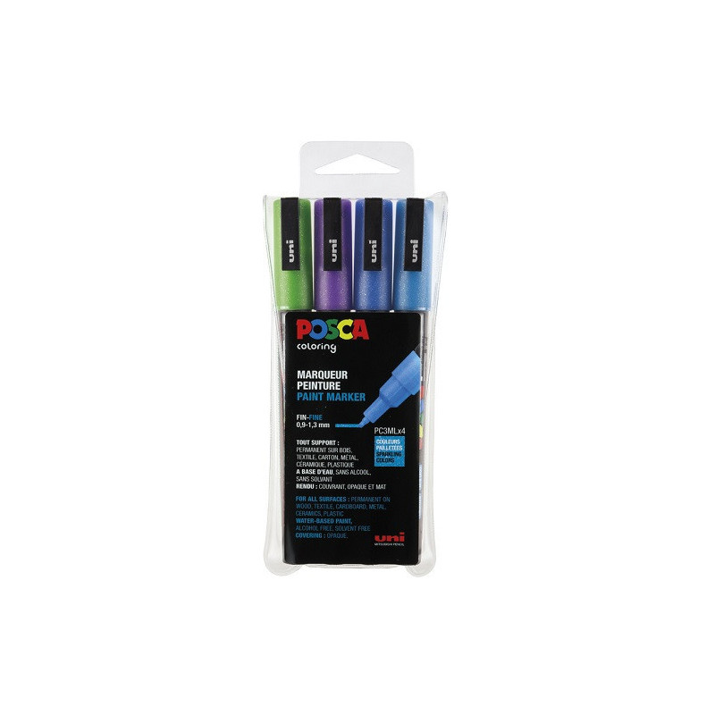 MARQUEUR POSCA 0,9-1,3MM 4PCS COULEURS PAILLETEES
