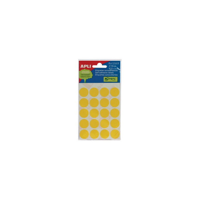 AUTOCOLLANT APLI Ø 19MM JAUNE POCH.5X20