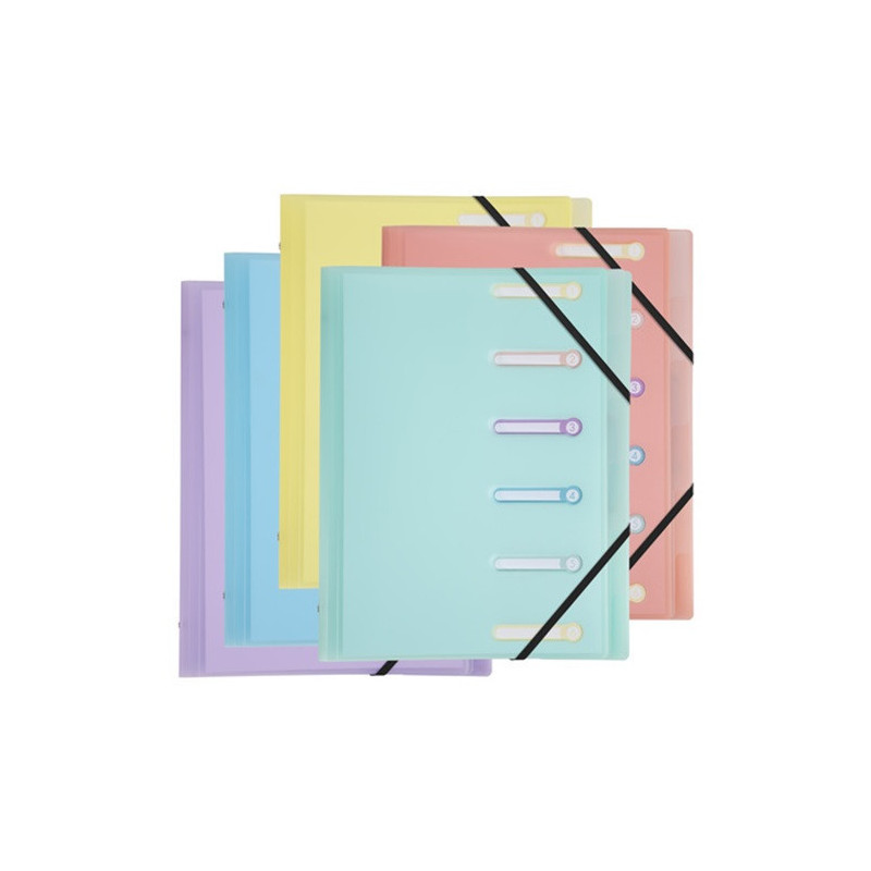 TRIEUR A4 EXACOMPTA PP 6 COMP.+ELAST. PASTEL ASS.