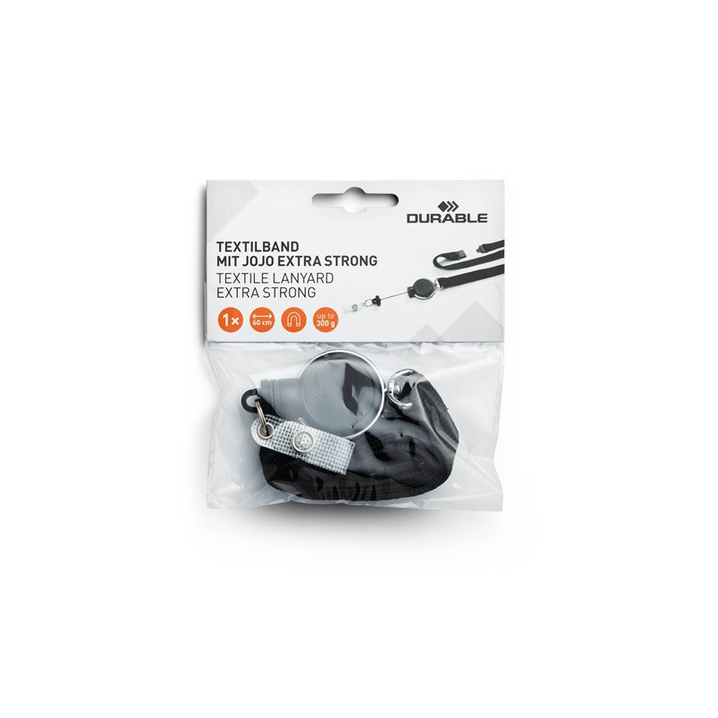 LACET TEXTILE DURABLE NOIR AVEC ENROULEUR
