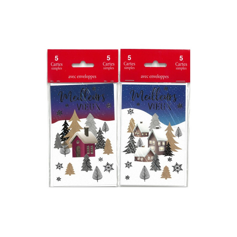 CARTE VOEUX JOYEUX NOEL / BONNE ANNEE FRANCAIS POCH. 5PCS
