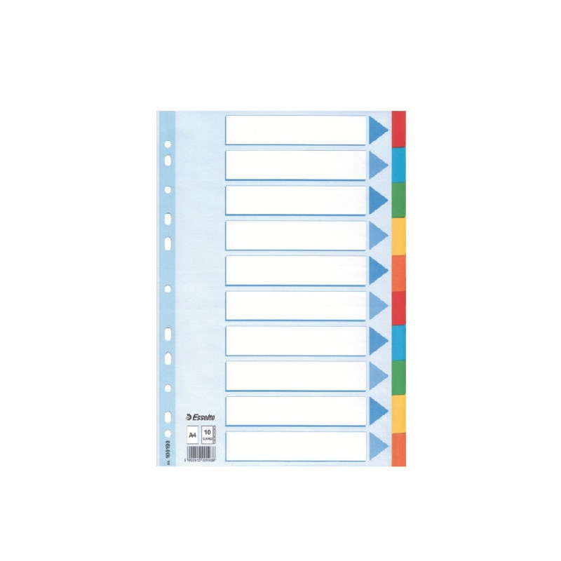INTERCAL. A4 NEUTRES CART. 10 ONGLETS COUL. ESSELTE