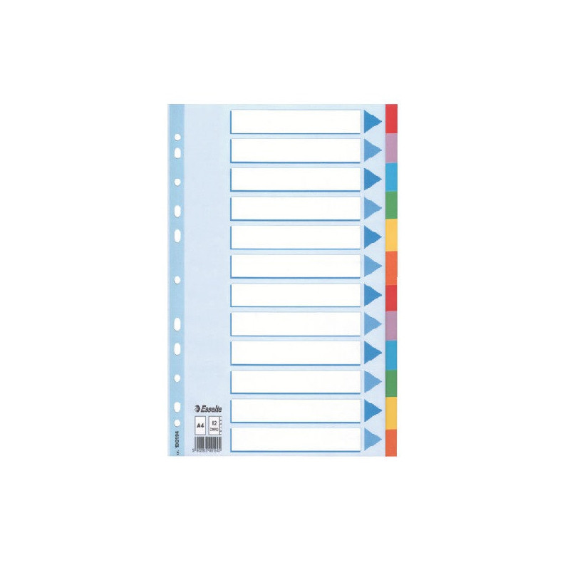 INTERCAL. A4 NEUTRES CART. 12 ONGLETS COUL. ESSELTE