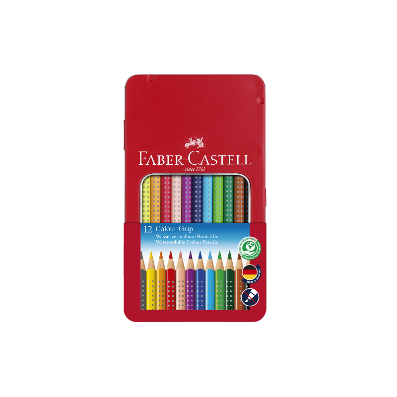 CRAYON COUL. FABER GRIP 12PCS BOITE MET.