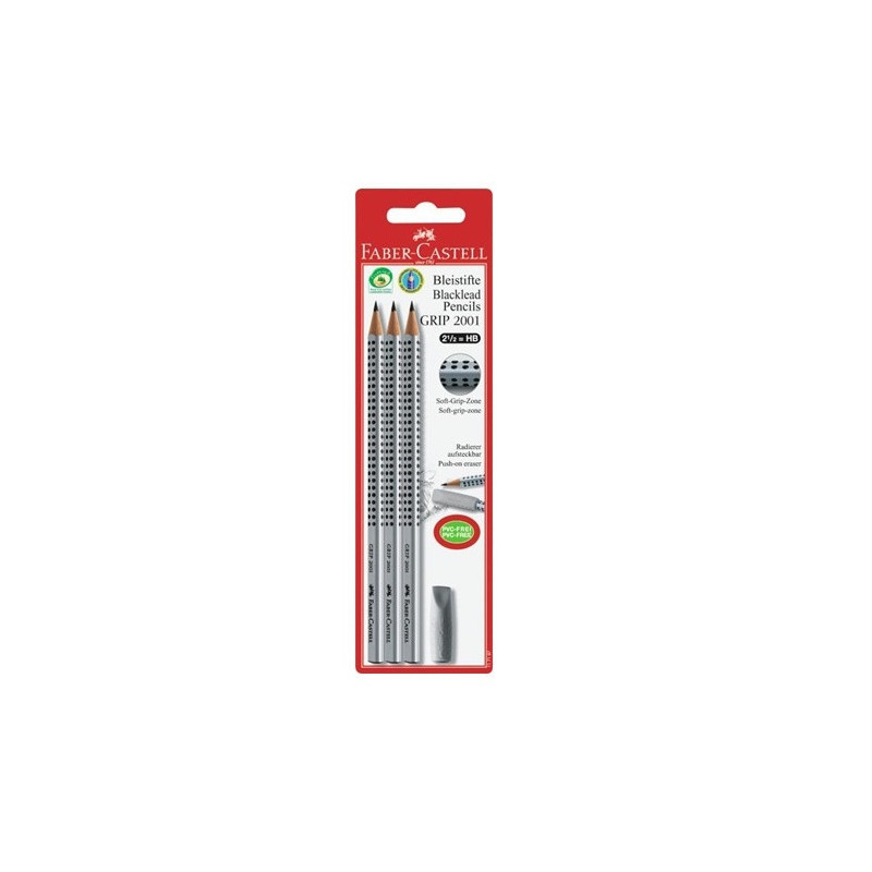 CRAYON NOIR FABER GRIP HB BT-GOM. 3PCS BLISTER