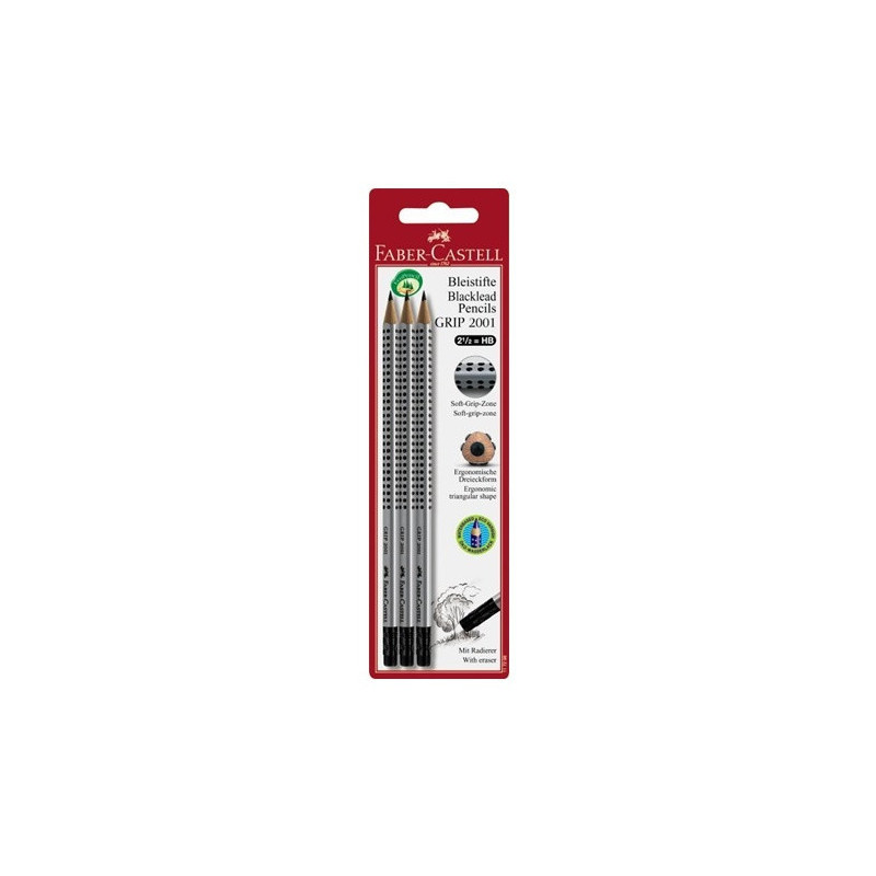 CRAYON NOIR FABER GRIP HB BT-GOM. 3PCS BLISTER