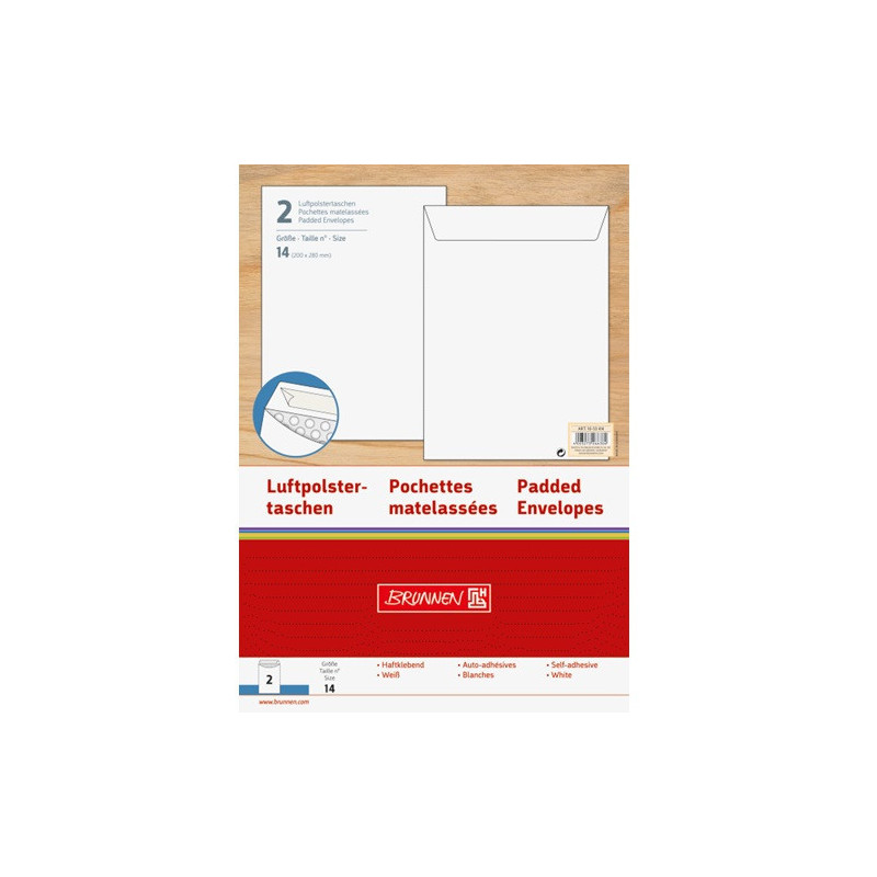 ENVEL.BULLE 200X275MM BLANC STRIP 2PCS BRUNNEN