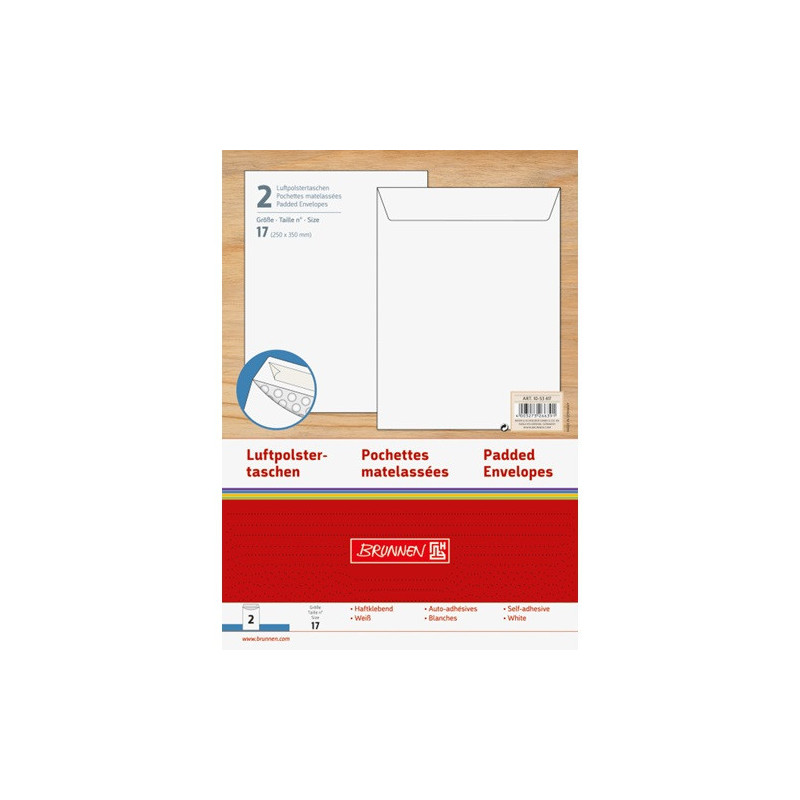 ENVEL.BULLE 250X350MM BLANC STRIP 2PCS BRUNNEN