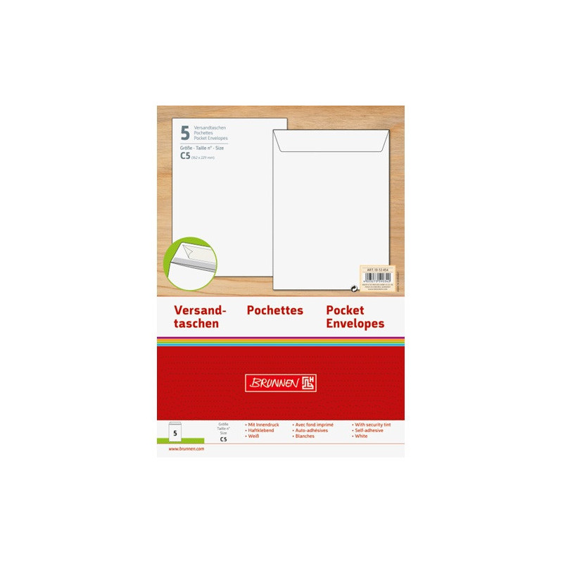 ENVEL.SAC 162X229MM BLANC STRIP 5PCS BRUNNEN (C5)