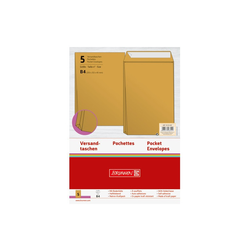 ENVEL.SOUF. 250X353X40MM BRUN STRIP 5PCS BRUNNEN (B4)