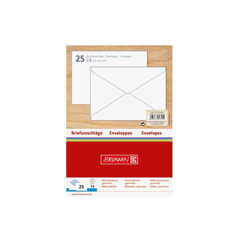 ENVEL.ADM 114X162MM BLANC GOMM. 25PCS BRUNNEN (C6)