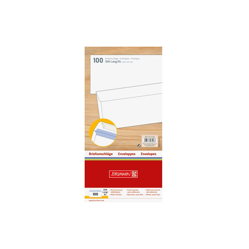 ENVEL.ADM. 110X220MM BLANC STRIP 100PCS BRUNNEN (DL)