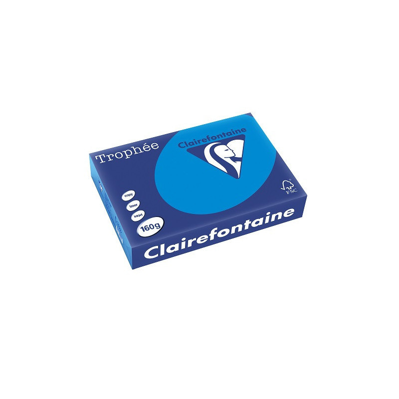 PAPIER REPRO CLAIREF. TROPHEE A4 160G BLEU TURQUOISE 250FLS