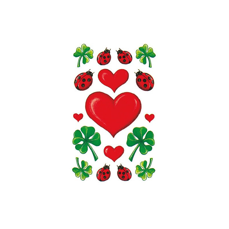 AUTOCOLLANT BSB DECO-STICKER COEURS,COCCINELLES & TREFLES