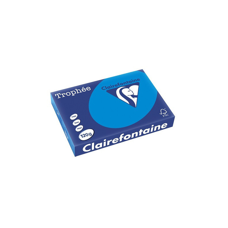 PAPIER REPRO CLAIREF. TROPHEE A4 120G BLEU TURQUOISE 250FLS