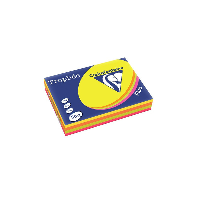 PAPIER REPRO CLAIREF. TROPHEE A4 80G FLUO ASS. 500FLS