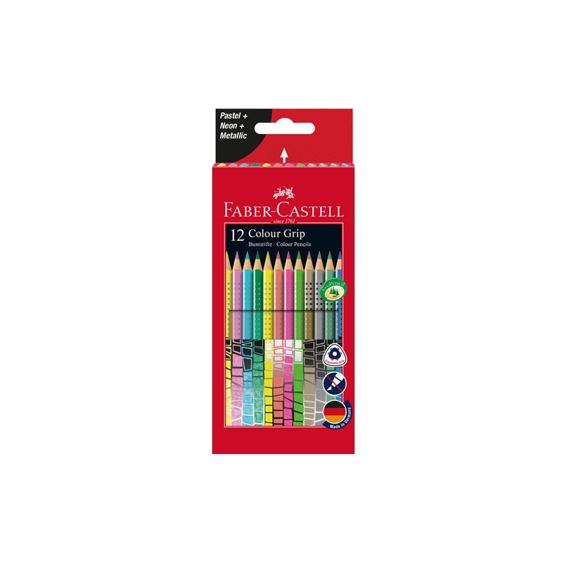 CRAYON COUL. FABER GRIP PASTEL+NEON+METALLIC.12PCS