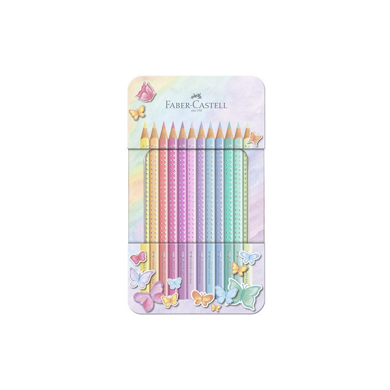 CRAYON COUL. FABER GRIP 12PCS BOITE MET. SPARKLE PASTEL