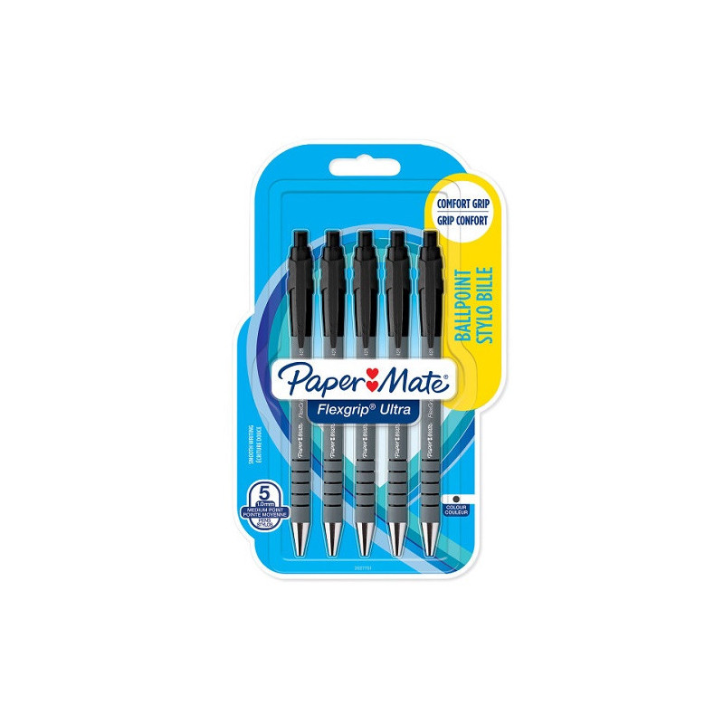 STYLO BILLE PAPERM. FLEX. M NOIR 5PCS BLISTER