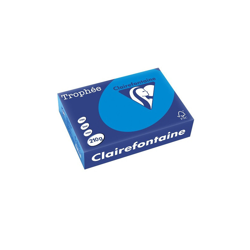 PAPIER REPRO CLAIREF. TROPHEE A4 210G BLEU TURQUOISE 250FLS