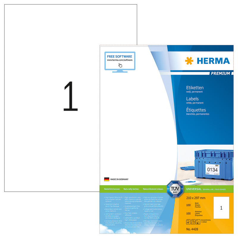 ETIQUETTE HERMA A4 210X297MM 100FLS