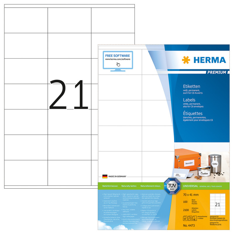 ETIQUETTE HERMA A4 70X41MM 100FLS