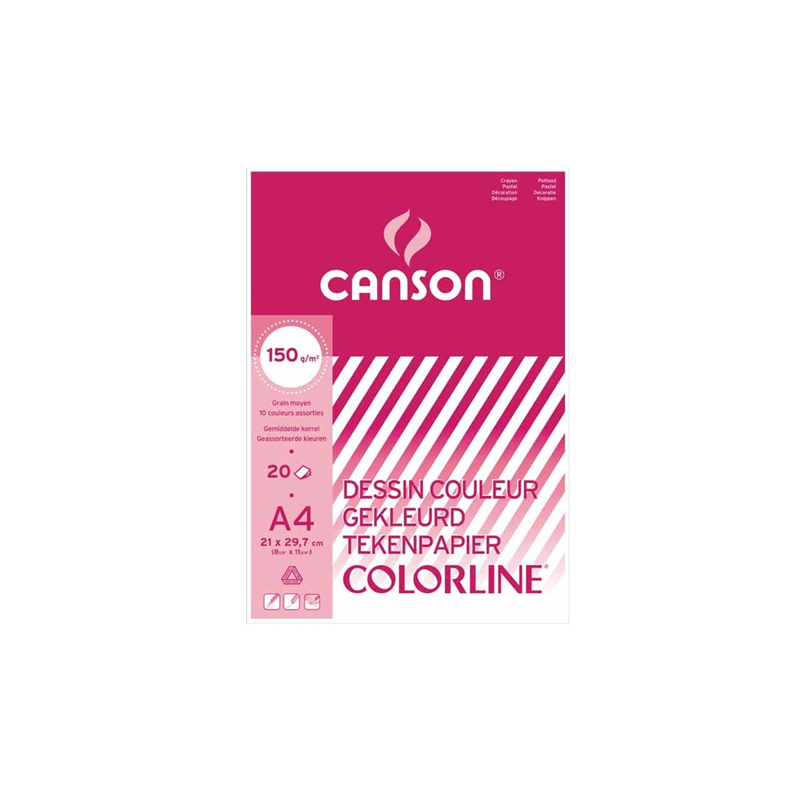 BLOC DESSIN COULEUR 210X297MM A4 150G 20FLS CANSON