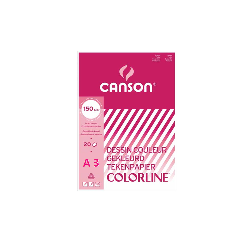 BLOC DESSIN COULEUR 297X420MM A3 150G 20FLS CANSON