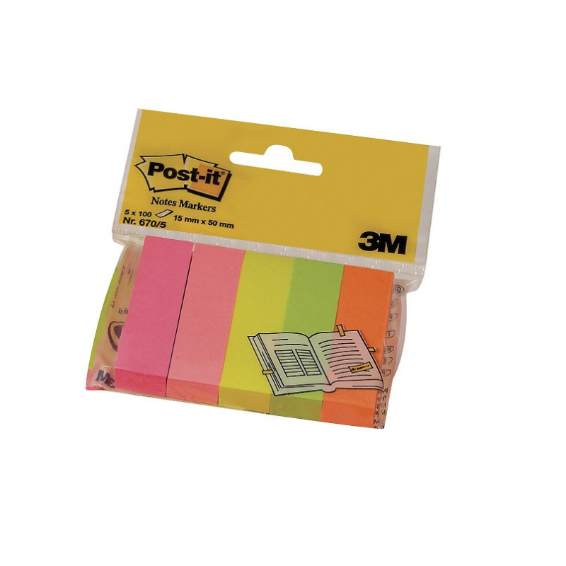 INDEX POST-IT 15X50MM 5X100 COUL.