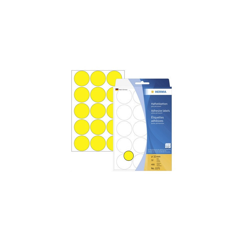 ETIQUETTE HERMA POCH. Ø 32MM JAUNE