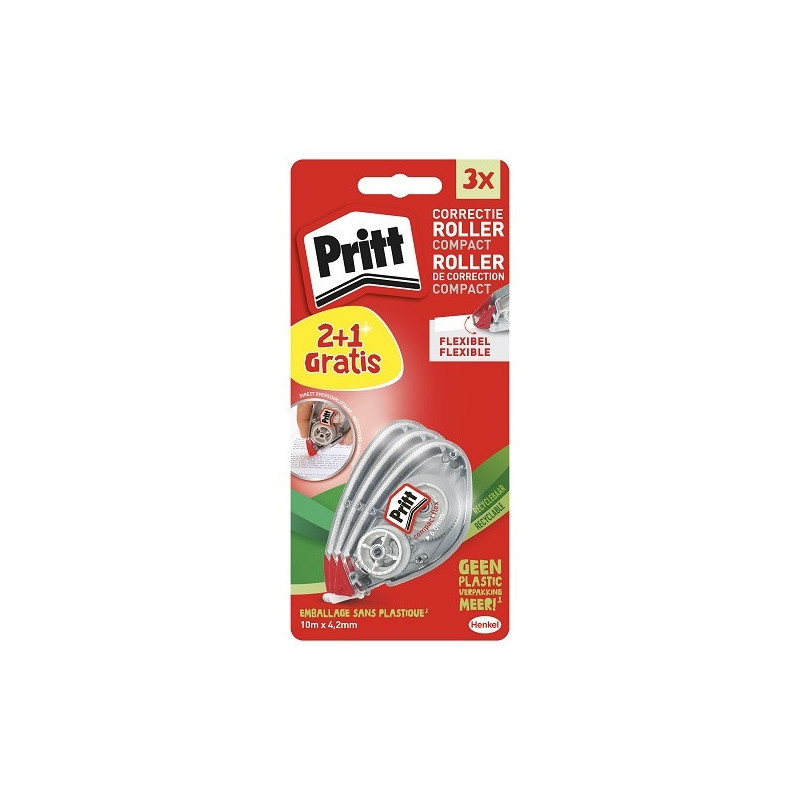 CORRECTEUR ROLLER PRITT 4,2MM COMPACT 2PCS +1PCS GRATUIT BLISTER