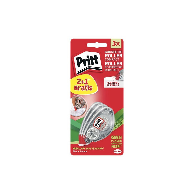 CORRECTEUR ROLLER PRITT 6MM COMPACT 2PCS +1PCS GRATUIT BLISTER