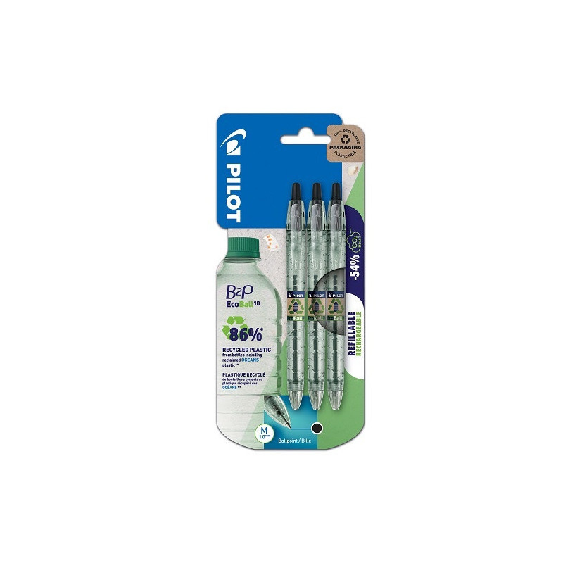STYLO BILLE PILOT RETR. B2P 1,0 NOIR 3PCS RECYCLE BLISTER