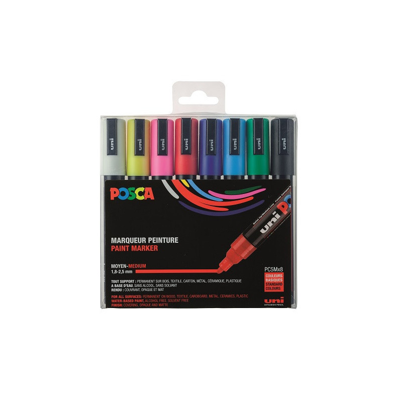 MARQUEUR POSCA 1,8-2,5MM 8PCS COULEURS BASIQUES