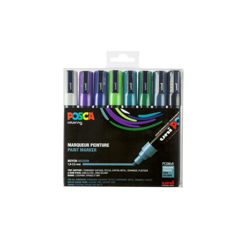 MARQUEUR POSCA 1,8-2,5MM 8PCS COULEURS FROIDES